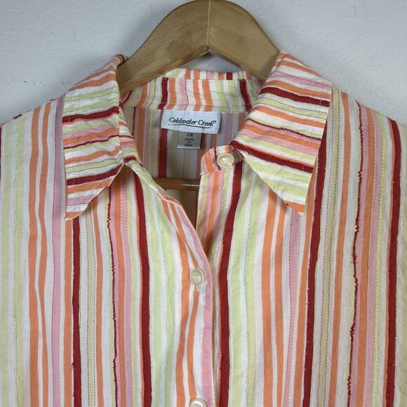 Coldwater Creek Women 2X Blouse retro button down red orange Stripe Cotton - Picture 6 of 12